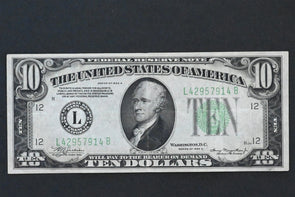 US 1934 A $10 VF Federal Reserve Notes L12 RN0089 combine shipping