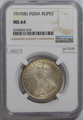 British India 1919 B Rupee silver NGC MS64 full luster rare grade NG0773 combine