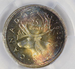 Canada 1965 25 Cents silver PCGS MS63 stunning blue golden toning PC0304 combine