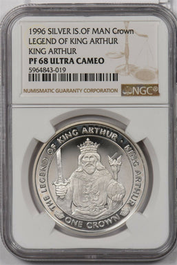 Isle of Man 1996 Crown silver NGC PF 68UC Legend Of King Arthur King Arthur Silv