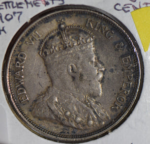 Straits Settlements 1907 H 50 Cents silver luster underneath S0234 combine shipp