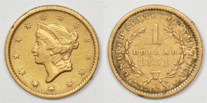 1851 $1, Egale Gold, Liberty Head small head AU GL0265