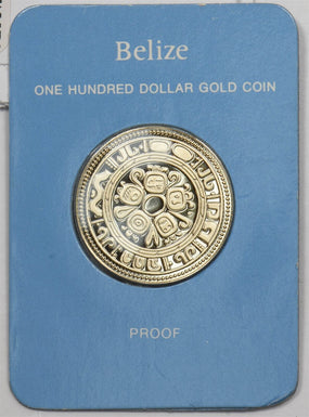 1976 Gold Belize Mayan Commemorative $100 .500 In Orginal Mint Holder Proof GL0