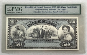 1895 The Tropics 50 Dollars Silver certificate. 1988 reprint Printed by The Ame