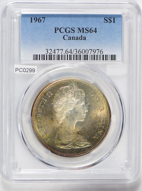 Canada 1967 Dollar silver PCGS MS64 stunning blue golden toning PC0299 combine s