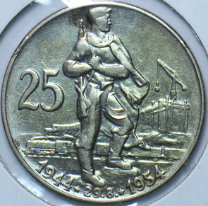 Czechoslovakia 1954 25 Korun Lion animal 10th Anniversary - Slovak Uprising 1939