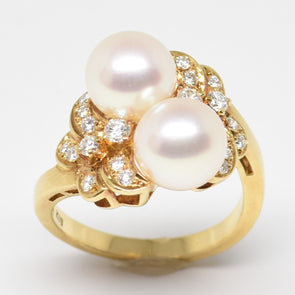 18K Gold Pearl Diamond Ring 6.19g Diamond TCW 0.55ct Pearl 7.9mm Size 5.5 RG0233