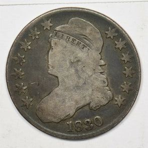 1830 Capped Bust Half Dollar 90% silver Abt VG U0222