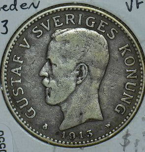 Sweden 1913 Gustav V Sveriges 2 Kronor 290550 combine shipping