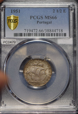 Portugal 1951 2.5 Escudos 2 1/2 PCGS MS66 frosty lustrous rare gem grade PC0470