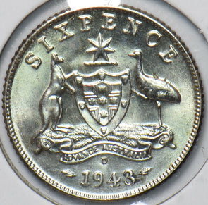 Australia 1943 D 6 Pence Kangaroo animal Emu 192754 combine shipping