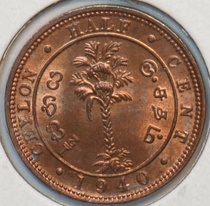 Ceylon 1940 1/2 Cent 296520 combine shipping