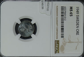 NG0105 Sweden  1949 Ore NGC MS 65  combine shipping nice metalic toning!