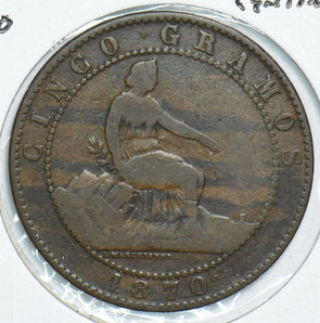 Spain 1870 5 Centimos 153868 combine shipping