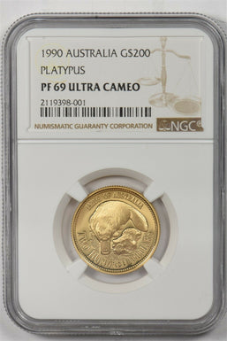Australia 1990 200 Dollars gold Platypus animal NGC Proof 69 Ultra Cameo 0.2948o