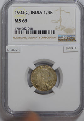 British India 1903 C 1/4 Rupee silver NGC MS63 NG0776 combine shipping