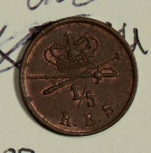 Denmark 1842 1/5 Skilling UNC  D0074 combine shipping