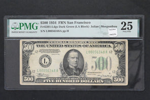 US 1934 $500 PMG Very Fine 25 Federal Reserve Notes San Francisco Fr#2201-Ldgs D
