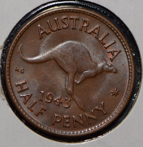 Australia 1943 1/2 Penny kangaroo animal  190592 combine shipping
