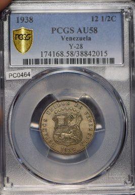 Venezuela 1938 12 1/2 Centavos PCGS AU58 Y-28 PC0464 combine shipping