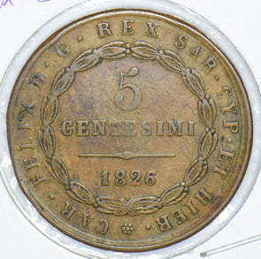 Italian States 1826 Sardinia 5 Centesimi 291232 combine shipping