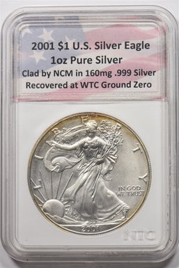 2001 Silver Eagle $1 recovered at WTC ground zero NGC NG1818