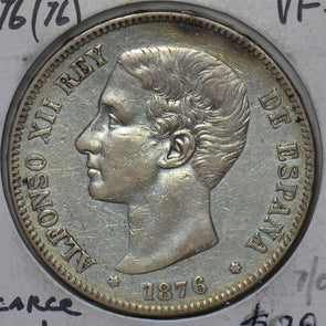Spain 1876 5 Pesetas Scarce this nice 490748 combine shipping