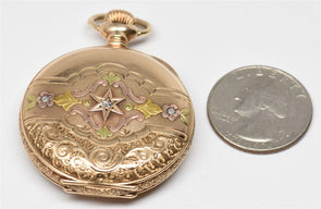 14K Gold ELGIN Pocket Watch Hunter Case 47.5 g Diamond TCW 0.035ct RG0244