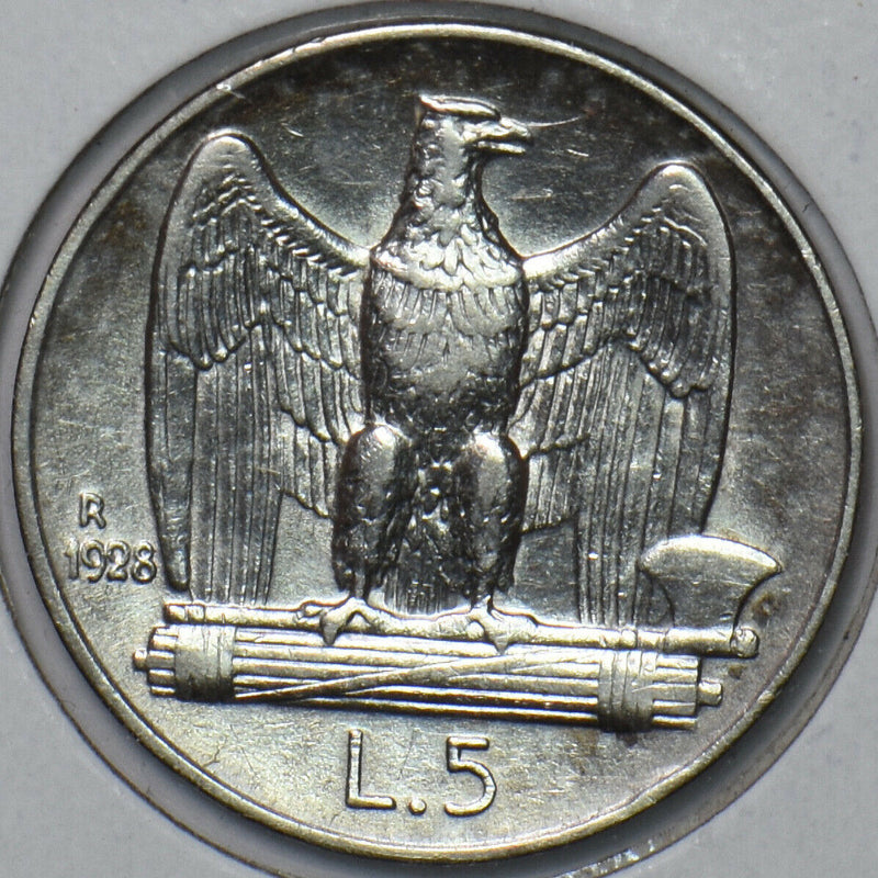 Italy 1928 R 5 Lire Eagle animal 295957 combine shipping