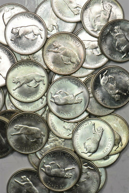 Canada 1967 25 Cents Lot of 39 pieces Bobcat animal BU 0.8oz fine silver.$9.75 f