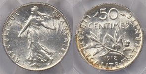 France 1918 50 Centimes PCGS MS 62 Gad-420 F-190 PI0213 combine shipping