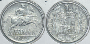 Spain 1945 10 Centimos Horse animal AU 198455 combine shipping