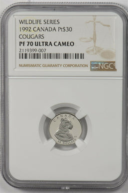 Canada 1992 30 Dollars platinum NGC Proof 70 Ultra Cameo 0.1oz platinum. Perfect