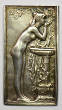 France 1908 UNC Art Nouveau. Silver plaque. Stands nude maiden drnking water fr