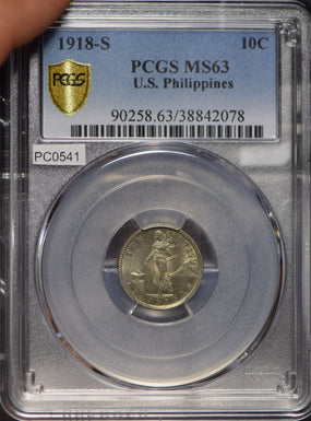 Philippines 1918 S 10 Centavos Eagle animal PCGS MS63 PC0541 combine shipping