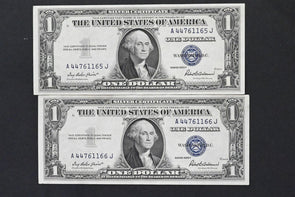 US 1935 F $1 UNC Silver Certificates Two Consecutive RN0042 combine shipping