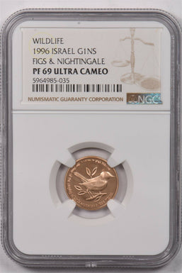 Israel 1996 New Sheqel gold Nightingale animal NGC Proof 69 Ultra Cameo 0.1oz go