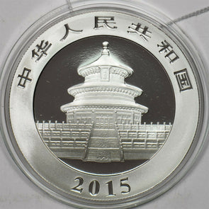 China 2015 10 Yuan silver Panda animal Gem BU 1oz silver. In capsule BU0562* com