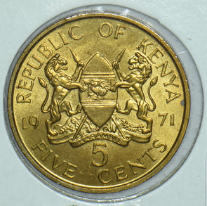 Kenya 1971 Mzeejomo Kenyatta 5 Cents Lions animal First President Of Kenya 19153