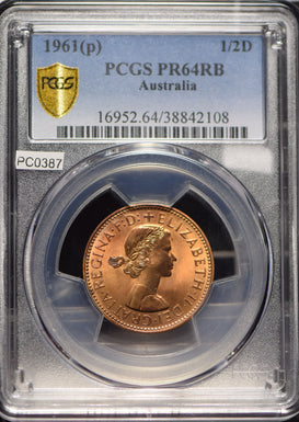 Australia 1961 1/2 Penny PCGS PR64RB rare in proof PC0387 combine shipping