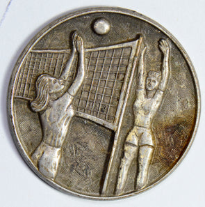 U0072   Medal silver vintage volleyball token high relief, handmade combine ship