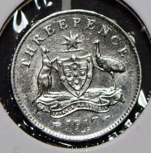 Australia 1917 3 Pence Kangaroo animal Emu  292015 combine shipping
