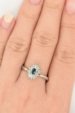 Platinum 99.99% Diamond Sapphire Ring 4.61g Diamond TCW 0.12ct Sapphire 0.13ct S