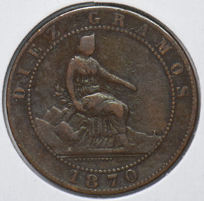 Spain 1870 10 Centimos Lion animal 193648 combine shipping