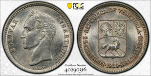 Venezuela 1954 25 Centimos Horse animal PCGS MS63 PC1122 combine shipping