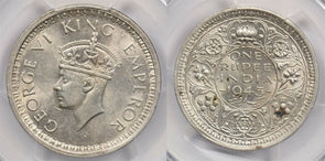 British India 1945 L Rupee PCGS MS 62 rare condition SW-9.34 Small 5 PC1248 comb