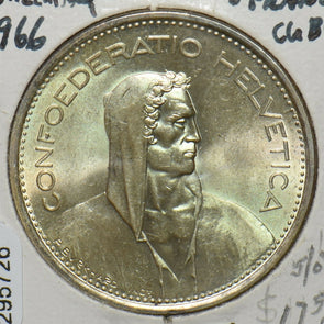 Switzerland 1966 B 5 Francs Ch BU 295726 combine shipping