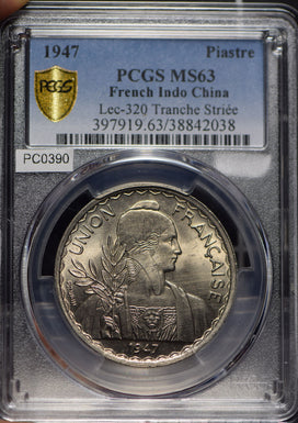 French Indo China 1947 Piastre PCGS MS63 lustrous PC0390 combine shipping