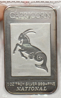 Canada 1990 's 1oz troy silver bar Capricorn National Co zodiac series BU0691 co
