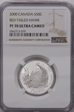 Canada 2000 50 Cents Silver NGC Proof 70 Ultra Cameo Red-Tailed Hawk NG1657 comb